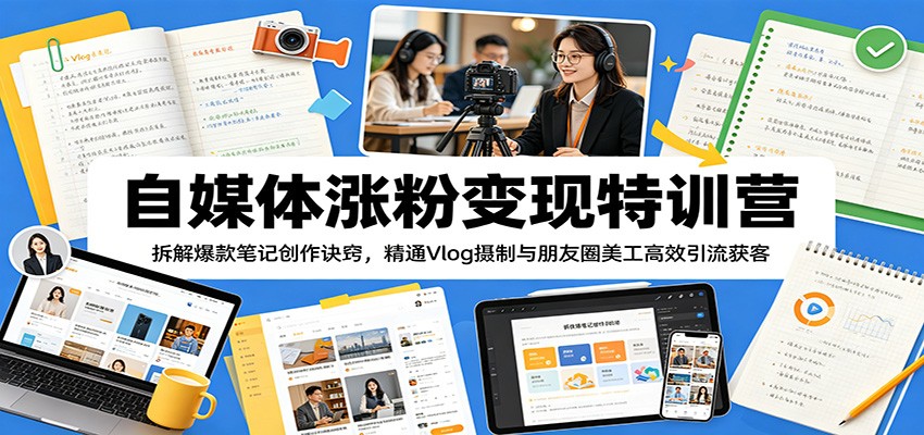 自媒体涨粉变现特训营：拆解爆款笔记创作诀窍，精通Vlog摄制与朋友圈美工高效引流获客-低成本创业项目大全｜短视频带货+AI副业变现｜知行创业网