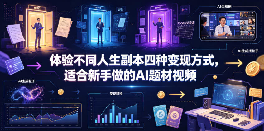 体验不同人生副本四种变现方式,适合新手做的AI题材视频-低成本创业项目大全|短视频带货+AI副业变现|知行创业网
