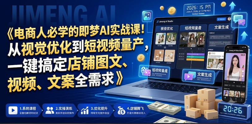 电商人必学的即梦AI实战课！从视觉优化到短视频量产，一键搞定店铺图文、视频、文案全需求-低成本创业项目大全｜短视频带货+AI副业变现｜知行创业网
