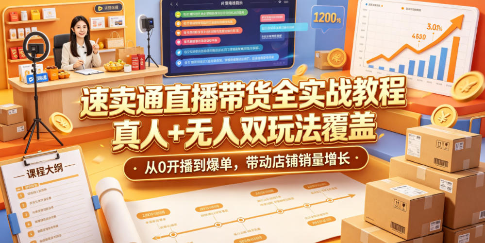 速卖通直播带货全实战教程，真人+无人双玩法覆盖，从0开播到爆单，带动店铺销量增长-低成本创业项目大全｜短视频带货+AI副业变现｜知行创业网