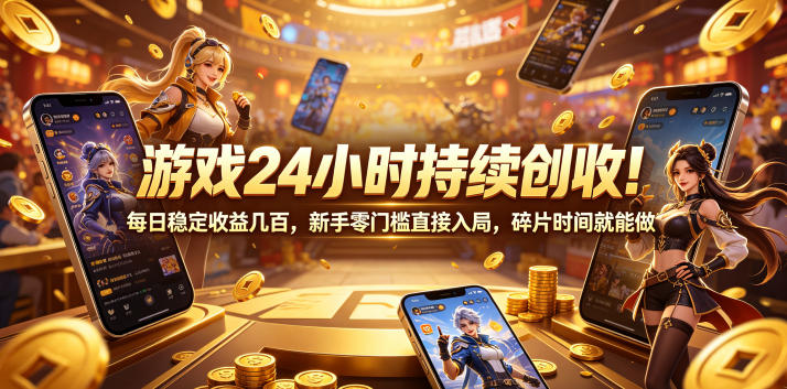 游戏24小时持续创收！每日稳定收益几百，新手零门槛直接入局，碎片时间就能做【揭秘】-低成本创业项目大全｜短视频带货+AI副业变现｜知行创业网