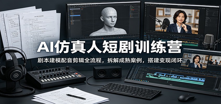 AI仿真人短剧训练营：剧本建模配音剪辑全流程，拆解成熟案例，搭建变现闭环-低成本创业项目大全｜短视频带货+AI副业变现｜知行创业网