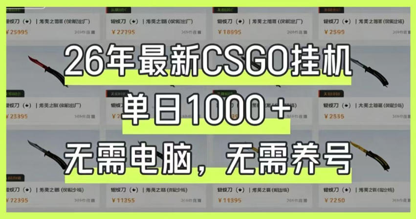 26年最新CSGO挂G系统，单日1000+，无需电脑，无需养号，0基础可上手【揭秘】-低成本创业项目大全｜短视频带货+AI副业变现｜知行创业网