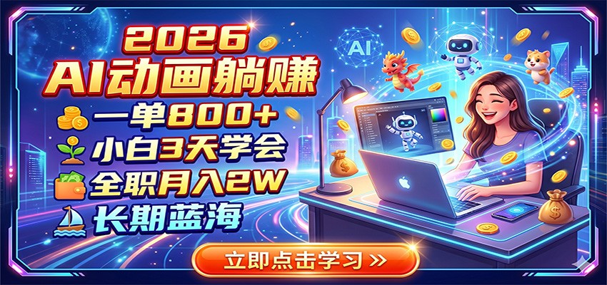 2026 AI动画躺赚：一单800+，小白3天学会，全职月入2W，长期蓝海-低成本创业项目大全｜短视频带货+AI副业变现｜知行创业网
