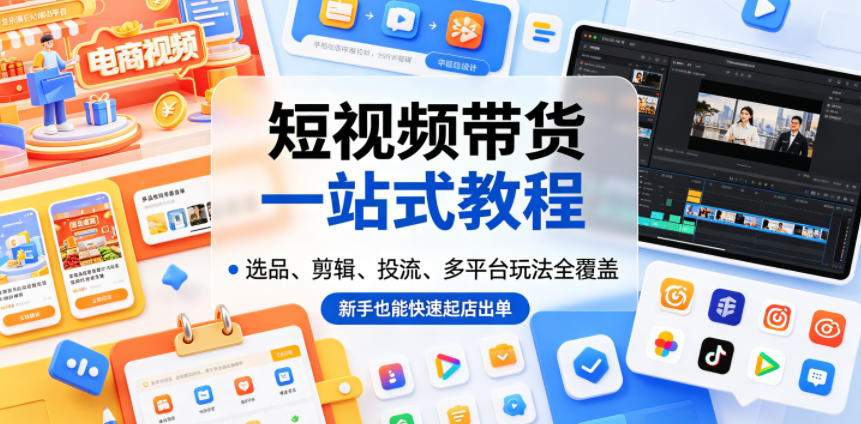 短视频带货一站式教程，选品、剪辑、投流、多平台玩法全覆盖，新手也能快速起店出单-低成本创业项目大全｜短视频带货+AI副业变现｜知行创业网