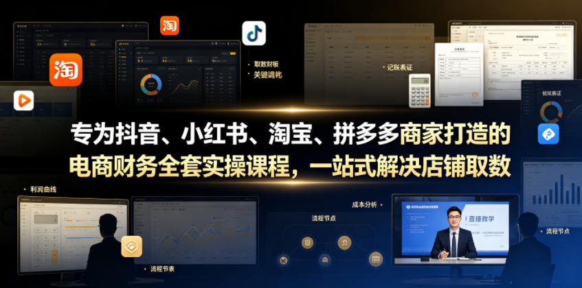 专为抖音、小红书、淘宝、拼多多商家打造的电商财务全套实操课程，一站式解决店铺取数、记账、报税全流程难题-低成本创业项目大全｜短视频带货+AI副业变现｜知行创业网