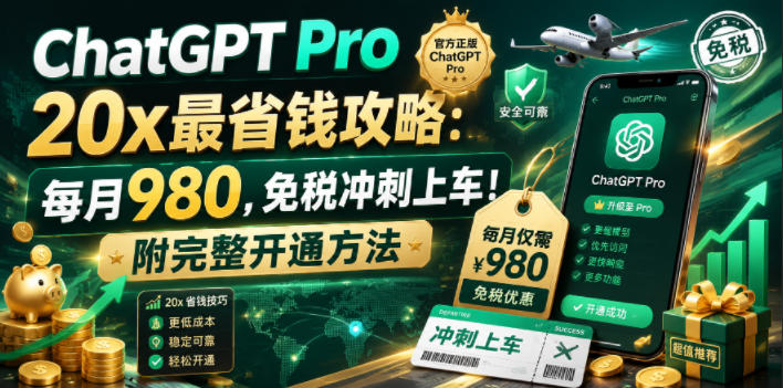 ChatGPT Pro 20x最省钱攻略：每月980，免税冲刺上车！附完整开通方法【文档】-低成本创业项目大全｜短视频带货+AI副业变现｜知行创业网