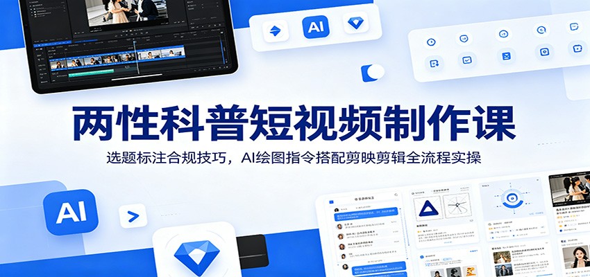两性科普短视频制作课：选题标注合规技巧，AI绘图指令搭配剪映剪辑全流程实操-低成本创业项目大全｜短视频带货+AI副业变现｜知行创业网