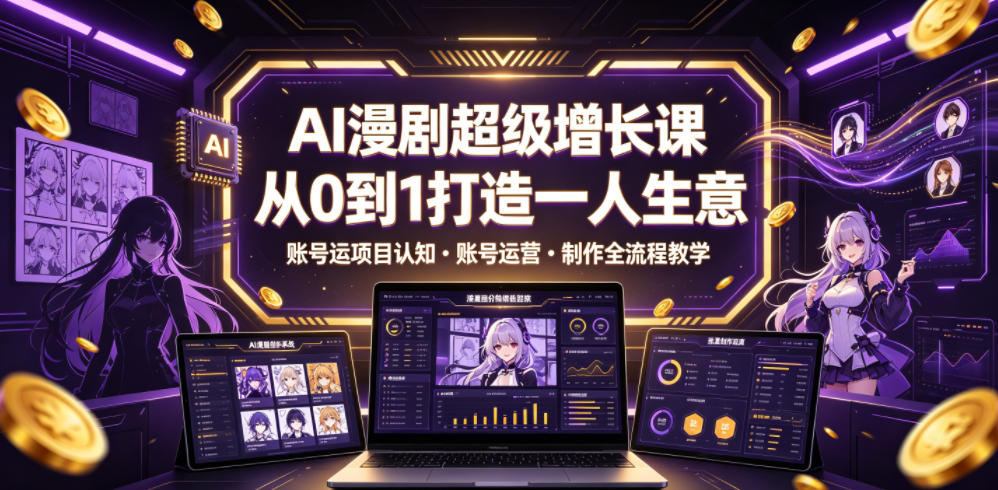 AI漫剧超级增长课,从0到1打造一人生意,项目认知・账号运营・制作全流程教学-低成本创业项目大全|短视频带货+AI副业变现|知行创业网