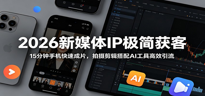 2026新媒体IP极简获客:15分钟手机快速成片,拍摄剪辑搭配AI工具高效引流-低成本创业项目大全|短视频带货+AI副业变现|知行创业网