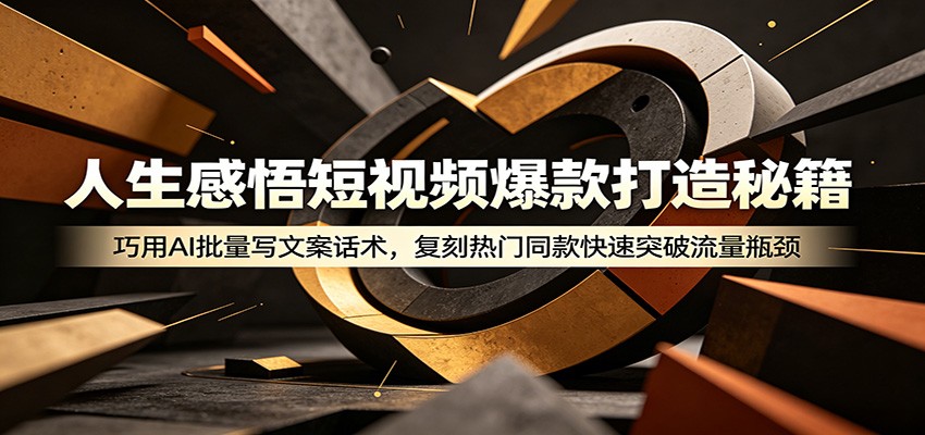 人生感悟短视频爆款打造秘籍：巧用A 批量写文案话术，复刻热门同款快速突破流量瓶颈-低成本创业项目大全｜短视频带货+AI副业变现｜知行创业网