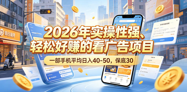 2026年实操性强、轻松好賺的看广告项目,一部手机平均日入40-50,保底30米【揭秘】-低成本创业项目大全|短视频带货+AI副业变现|知行创业网