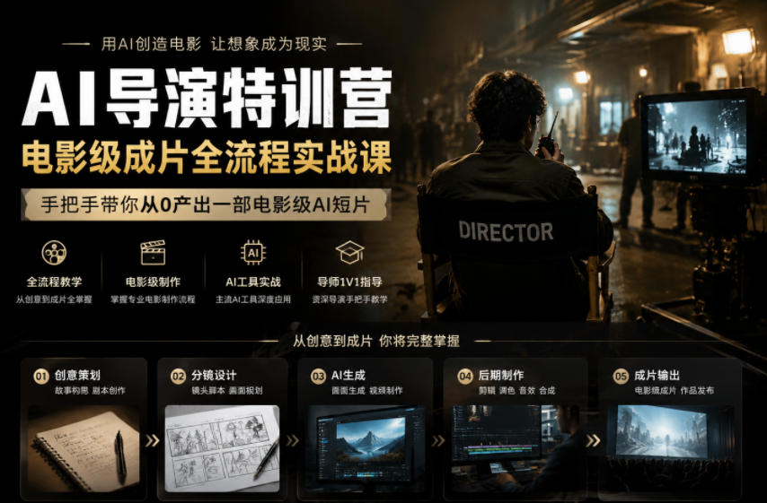 AI导演特训营,电影级成片全流程实战课,手把手带你从0产出一部电影级AI短片-低成本创业项目大全|短视频带货+AI副业变现|知行创业网