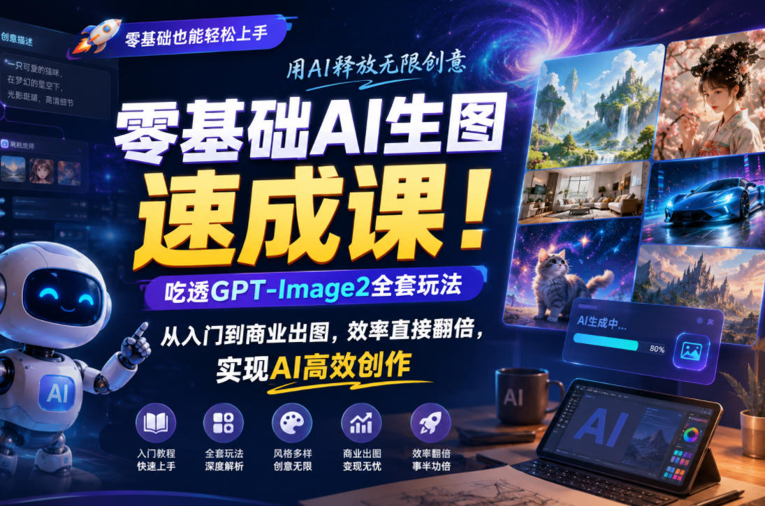 零基础AI生图速成课!吃透GPT-Image2全套玩法,从入门到商业出图,效率直接翻倍,实现AI高效创作-低成本创业项目大全|短视频带货+AI副业变现|知行创业网
