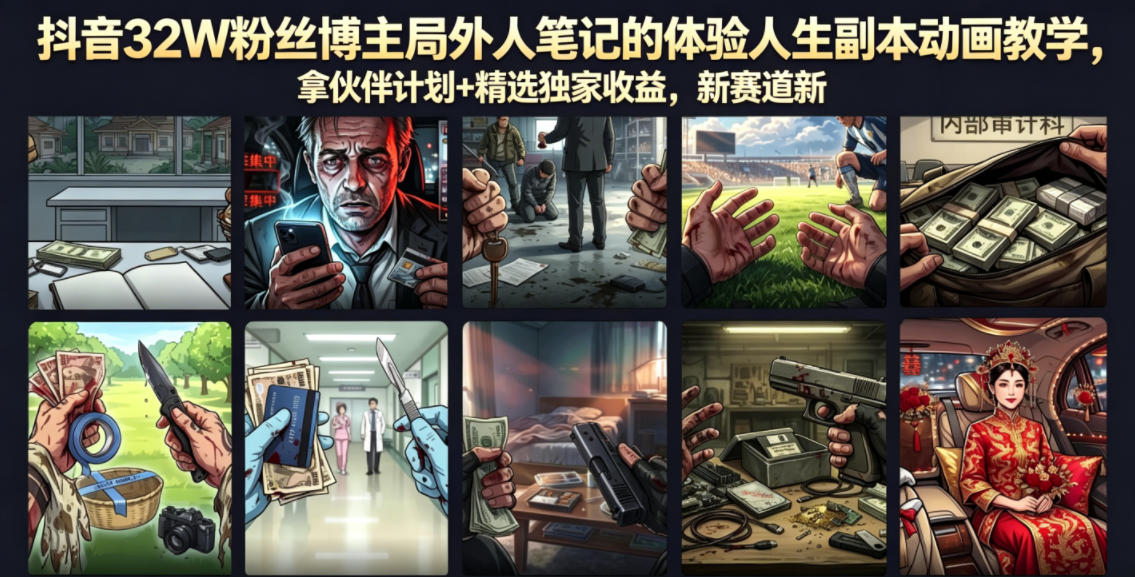 抖音32W粉丝博主局外人笔记的体验人生副本动画教学,拿伙伴计划+精选独家收益,新赛道新涨粉快【录制版】-低成本创业项目大全|短视频带货+AI副业变现|知行创业网