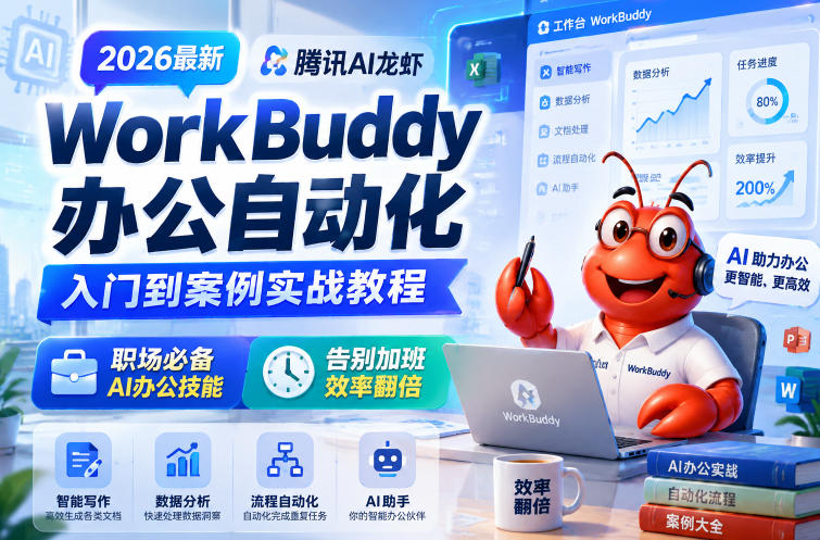 2026最新腾讯AI龙虾WorkBuddy办公自动化入门到案例实战教程,职场必备AI办公技能,告别加班,效率翻倍-低成本创业项目大全|短视频带货+AI副业变现|知行创业网