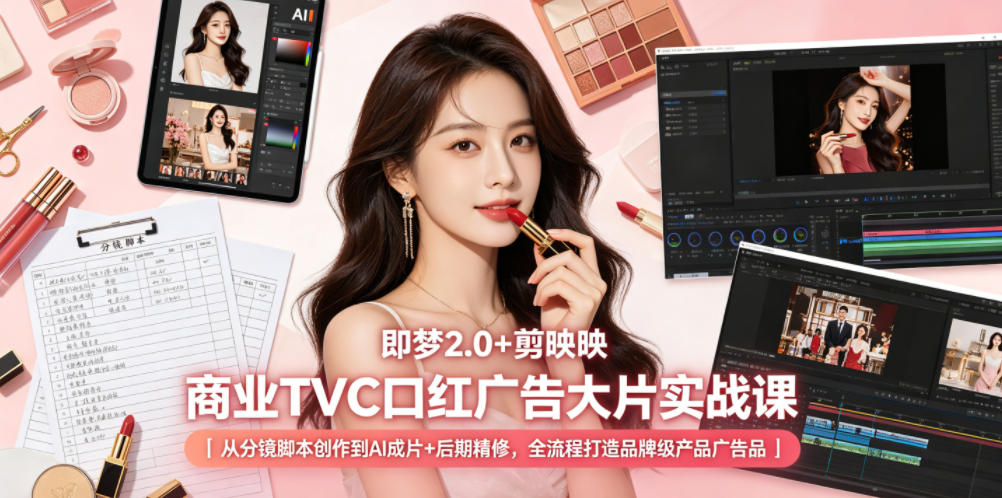 即梦2.0+剪映商业TVC口红广告大片实战课｜从分镜脚本创作到AI成片+后期精修，全流程打造品牌级产品广告-低成本创业项目大全｜短视频带货+AI副业变现｜知行创业网