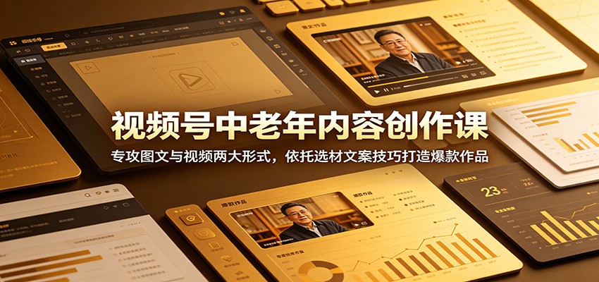 视频号中老年内容创作课：专攻图文与视频两大形式，依托选材文案技巧打造爆款作品-低成本创业项目大全｜短视频带货+AI副业变现｜知行创业网