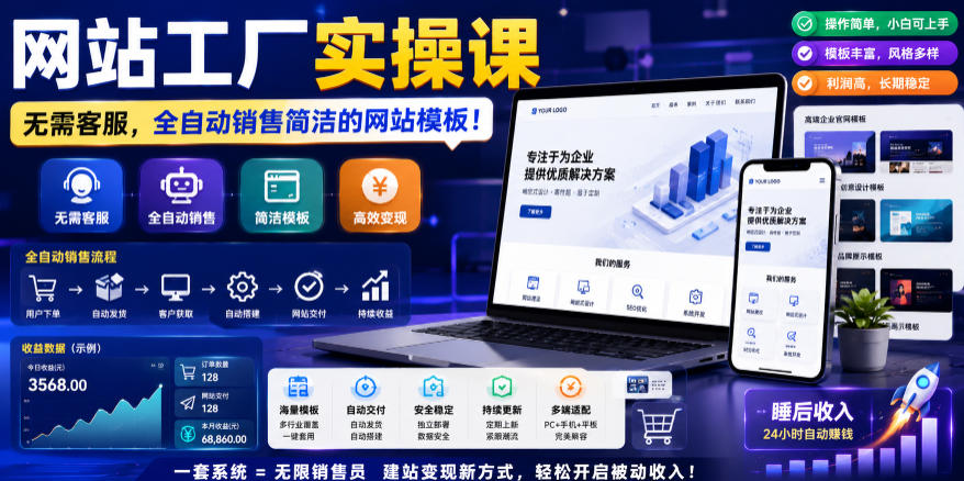 网站工厂实操课，无需客服，网站模板自动赚钱！【原创双语字幕】-低成本创业项目大全｜短视频带货+AI副业变现｜知行创业网