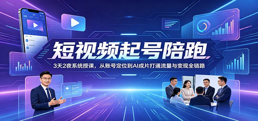 短视频起号陪跑：3天2夜系统授课，从账号定位到AI成片打通流量与变现全链路-低成本创业项目大全｜短视频带货+AI副业变现｜知行创业网