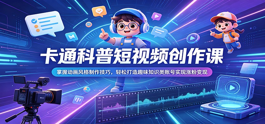 卡通科普短视频创作课：掌握动画风格制作技巧，轻松打造趣味知识类账号实现涨粉变现-低成本创业项目大全｜短视频带货+AI副业变现｜知行创业网