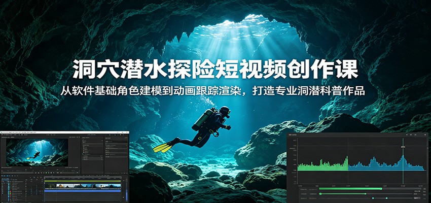 洞穴潜水探险短视频创作课：从软件基础角色建模到动画跟踪渲染，打造专业洞潜科普作品-低成本创业项目大全｜短视频带货+AI副业变现｜知行创业网