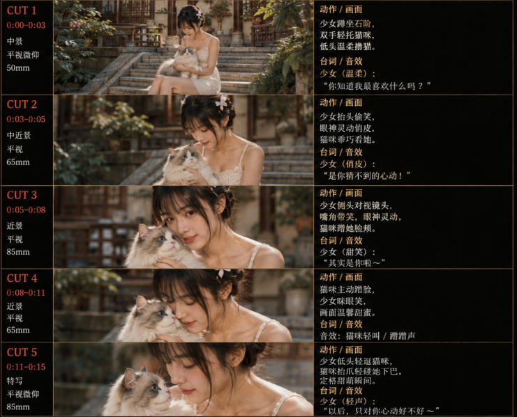 图片[2]-美女和猫故事提示词，人物一致性提示词+故事板-低成本创业项目大全｜短视频带货+AI副业变现｜知行创业网