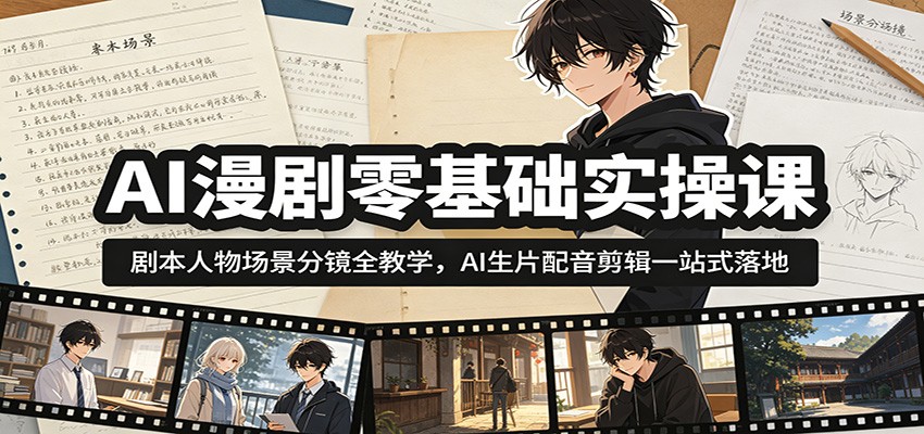 AI漫剧零基础实操课：剧本人物场景分镜全教学，AI生片配音剪辑一站式落地-低成本创业项目大全｜短视频带货+AI副业变现｜知行创业网