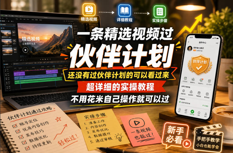 一条精选视频过伙伴计划，还没有过伙伴计划的可以看过来，超详细的实操教程，不用花米自己操作就可以过-低成本创业项目大全｜短视频带货+AI副业变现｜知行创业网
