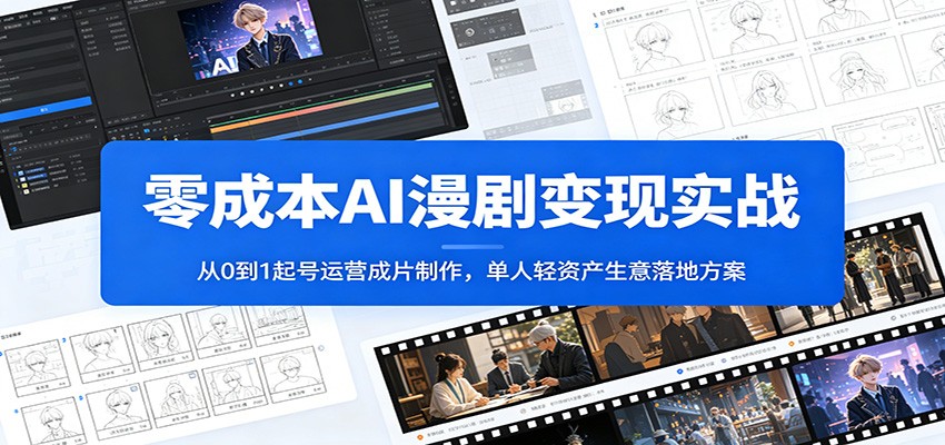 零成本AI漫剧变现实战：从0到1起号运营成片制作，单人轻资产生意落地方案-低成本创业项目大全｜短视频带货+AI副业变现｜知行创业网