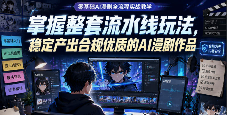 零基础AI漫剧全流程实战教学,掌握整套流水线玩法,稳定产出合规优质的AI漫剧作品-低成本创业项目大全|短视频带货+AI副业变现|知行创业网