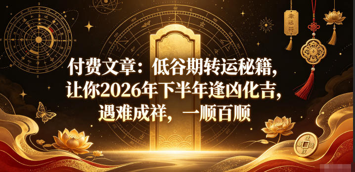 付费文章：低谷期转运秘籍，让你2026年下半年逢凶化吉，遇难成祥，一顺百顺-低成本创业项目大全｜短视频带货+AI副业变现｜知行创业网