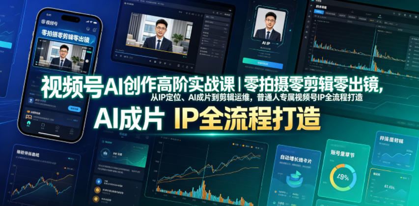 视频号AI创作高阶实战课｜零拍摄零剪辑零出镜，从IP定位、AI成片到剪辑运维，普通人专属视频号IP全流程打造-低成本创业项目大全｜短视频带货+AI副业变现｜知行创业网