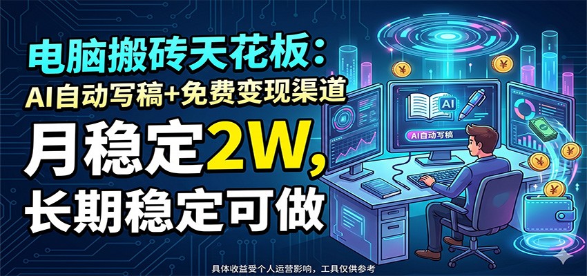 电脑搬砖天花板：AI自动写稿+免费变现渠道，月稳定2W，长期稳定可做-低成本创业项目大全｜短视频带货+AI副业变现｜知行创业网