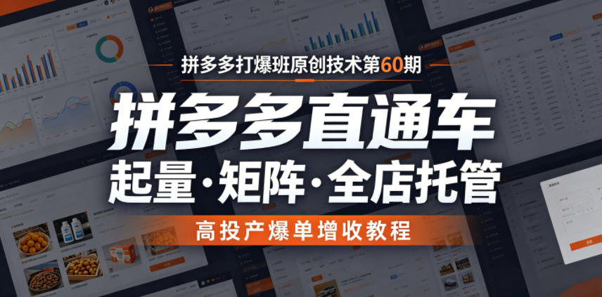 拼多多打爆班原创技术第60期，拼多多直通车，起量・矩阵・全店托管，高投产爆单增收教程-低成本创业项目大全｜短视频带货+AI副业变现｜知行创业网