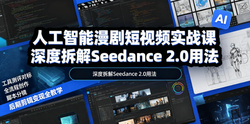 人工智能漫剧短视频实战课，深度拆解Seedance 2.0用法，工具测评对标+全流程创作+脚本分镜+后期剪辑变现全教学-低成本创业项目大全｜短视频带货+AI副业变现｜知行创业网