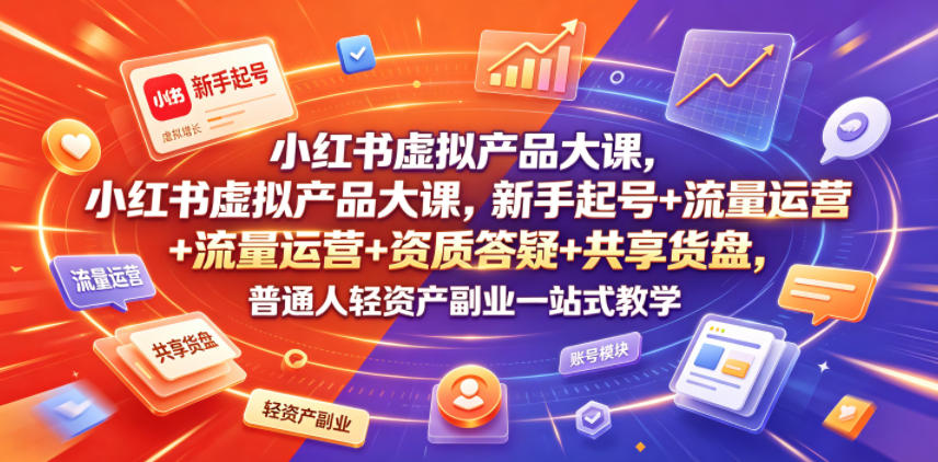 小红书虚拟产品大课，新手起号+流量运营+资质答疑+共享货盘，普通人轻资产副业一站式教学-低成本创业项目大全｜短视频带货+AI副业变现｜知行创业网