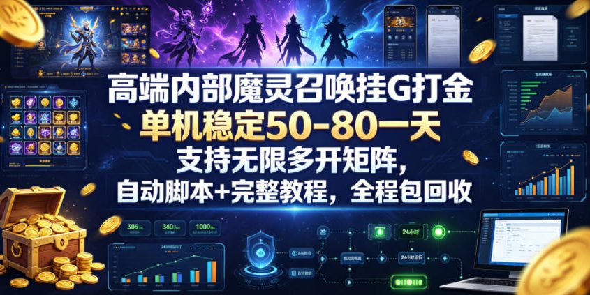 高端内部魔灵召唤挂G打金，单机稳定50-80一天，支持无限多开矩阵，自动脚本+完整教程，全程包回收【揭秘】-低成本创业项目大全｜短视频带货+AI副业变现｜知行创业网