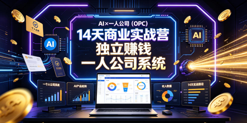 AI×一人公司（OPC）14天商业实战营，用AI帮你搭建一个属于你自己的、能独立賺钱的一人公司系统-低成本创业项目大全｜短视频带货+AI副业变现｜知行创业网