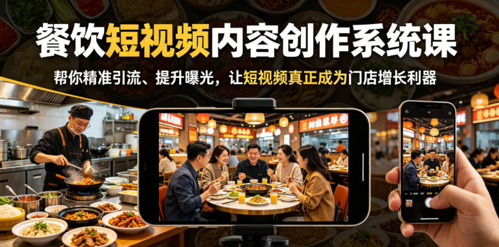 餐饮短视频内容创作系统课，帮你精准引流、提升曝光，让短视频真正成为门店增长利器-低成本创业项目大全｜短视频带货+AI副业变现｜知行创业网
