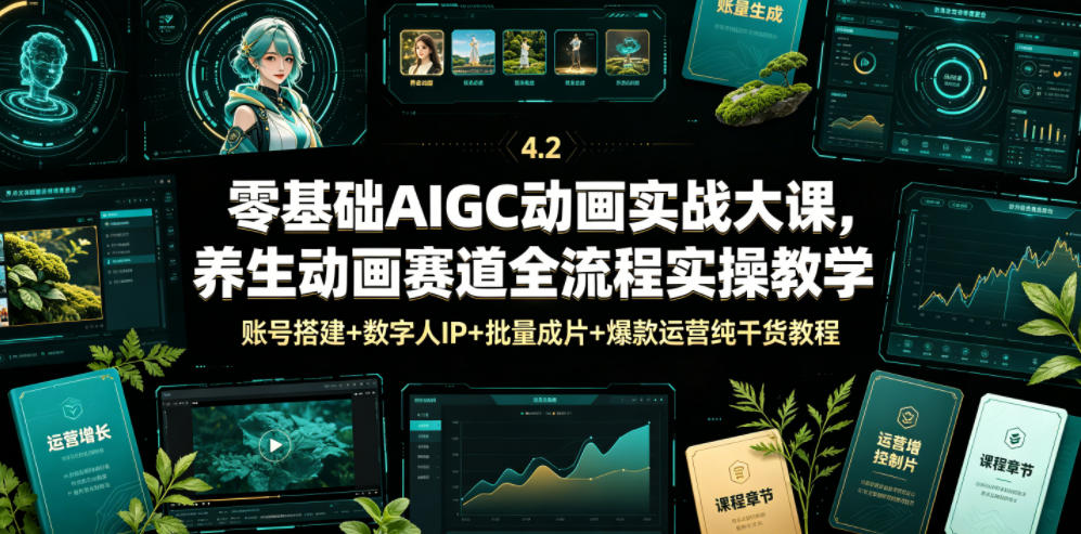 零基础AIGC动画实战大课，养生动画赛道全流程实操教学，账号搭建+数字人IP+批量成片+爆款运营纯干货教程-低成本创业项目大全｜短视频带货+AI副业变现｜知行创业网