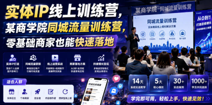实体IP线上训练营，某商学院同城流量训练营，零基础商家也能快速落地-低成本创业项目大全｜短视频带货+AI副业变现｜知行创业网