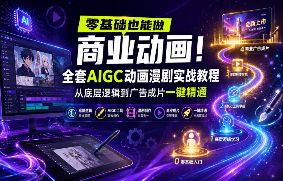 零基础也能做商业动画!全套AIGC动画漫剧实战教程,从底层逻辑到广告成片一键精通-低成本创业项目大全|短视频带货+AI副业变现|知行创业网
