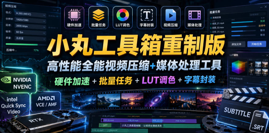 小丸工具箱重制版–高性能全能视频压缩+媒体处理工具|硬件加速+批量任务+LUT调色+字幕封装-低成本创业项目大全|短视频带货+AI副业变现|知行创业网