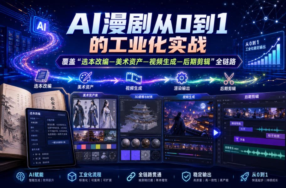AI漫剧从0到1的工业化实战，覆盖“选本改编—美术资产—视频生成—后期剪辑”全链路（更新6月）-低成本创业项目大全｜短视频带货+AI副业变现｜知行创业网