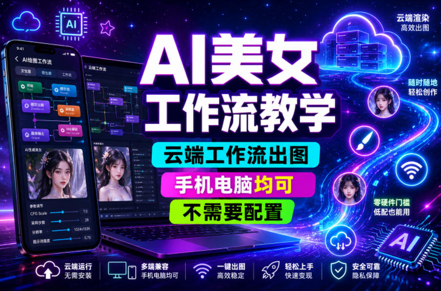 AI美女工作流教学，云端工作流出图，手机电脑均可，不需要配置，快速起号涨粉-低成本创业项目大全｜短视频带货+AI副业变现｜知行创业网