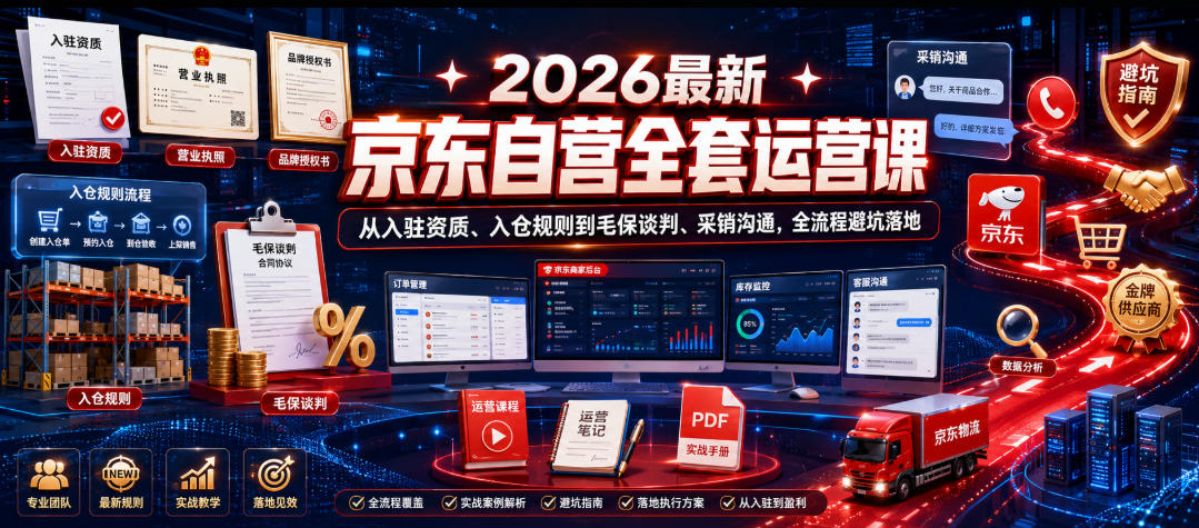 2026最新京东自营全套运营课，从入驻资质、入仓规则到毛保谈判、采销沟通，全流程避坑落地-低成本创业项目大全｜短视频带货+AI副业变现｜知行创业网