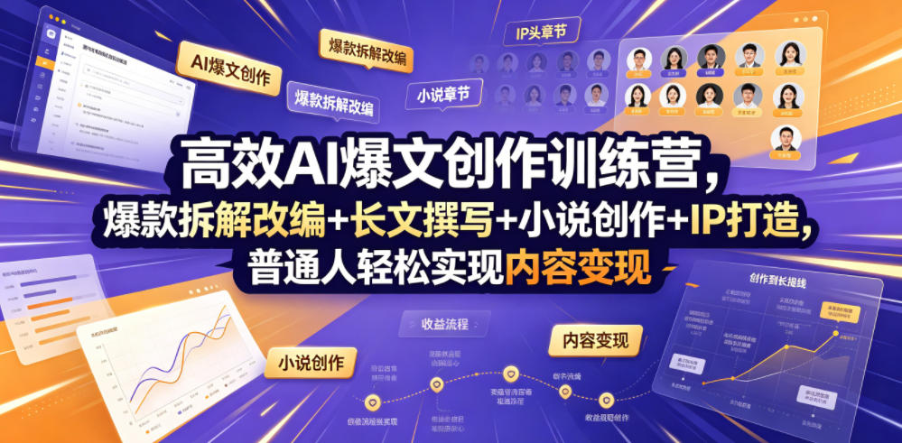 高效AI爆文创作训练营，爆款拆解改编+长文撰写+小说创作+IP打造，普通人轻松实现内容变现-低成本创业项目大全｜短视频带货+AI副业变现｜知行创业网