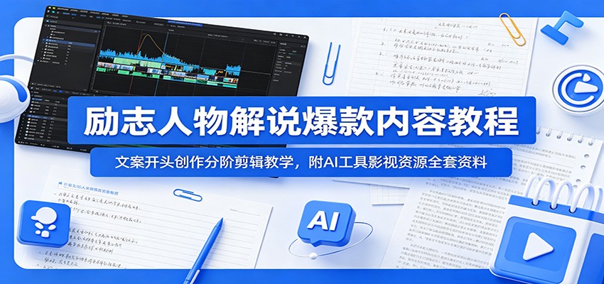 励志人物解说爆款内容教程:文案开头创作分阶剪辑教学,附AI 工具影视资源全套资料-低成本创业项目大全|短视频带货+AI副业变现|知行创业网