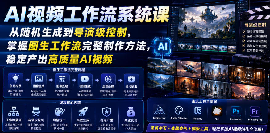 AI视频工作流系统课，从随机生成到导演级控制，掌握图生工作流完整制作方法，稳定产出高质量AI视频-低成本创业项目大全｜短视频带货+AI副业变现｜知行创业网